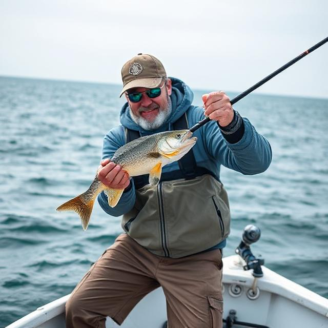 Close-up of an angler tying an Alberto knot on a fishing line for secure sport fishing