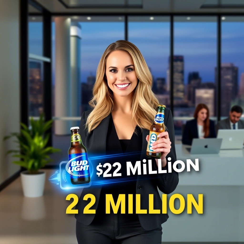 Alissa Heinerscheid, Bud Light VP, reviewing campaign data in professional setting with family photos visible. Modern executive portrait.